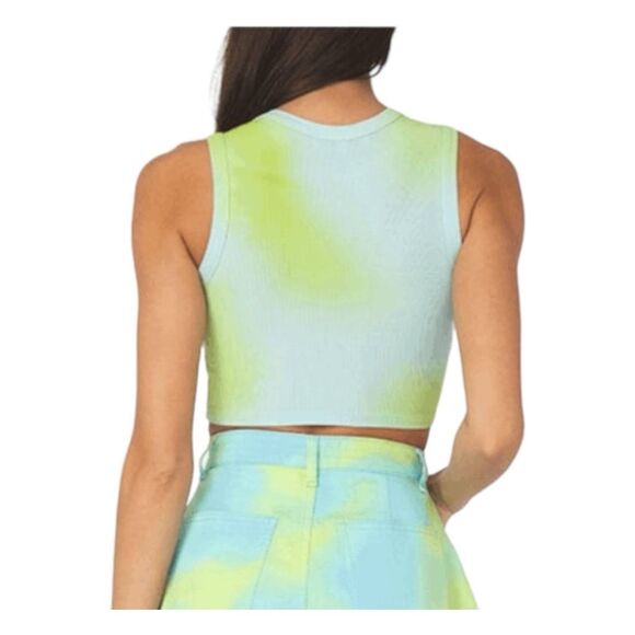 WeWoreWhat Muscle Tee Blue Green Tie Dye Ribbed Knit Cropped Tank Top S - Picture 4 of 6